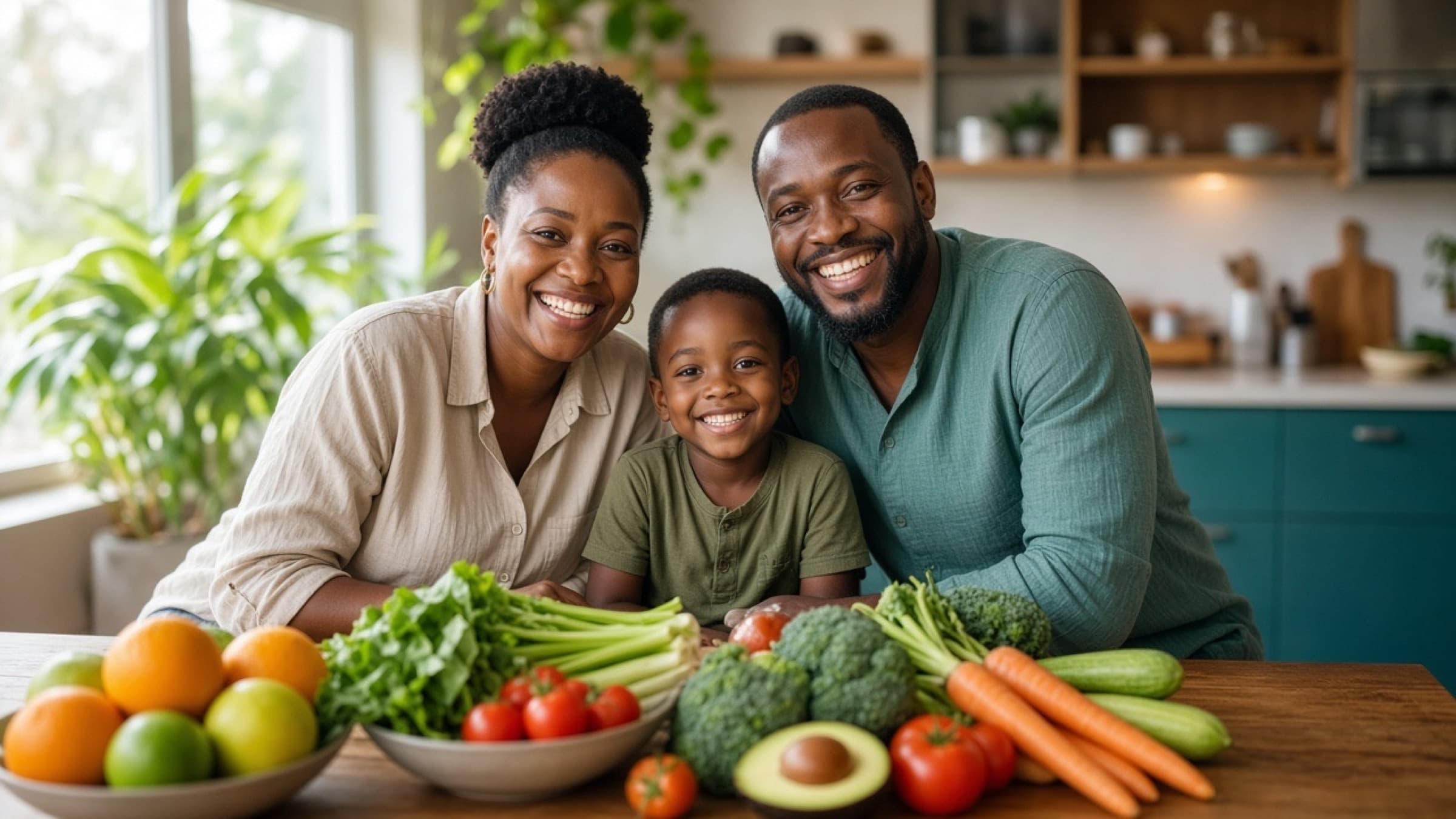 African family sharing a healthy meal at home